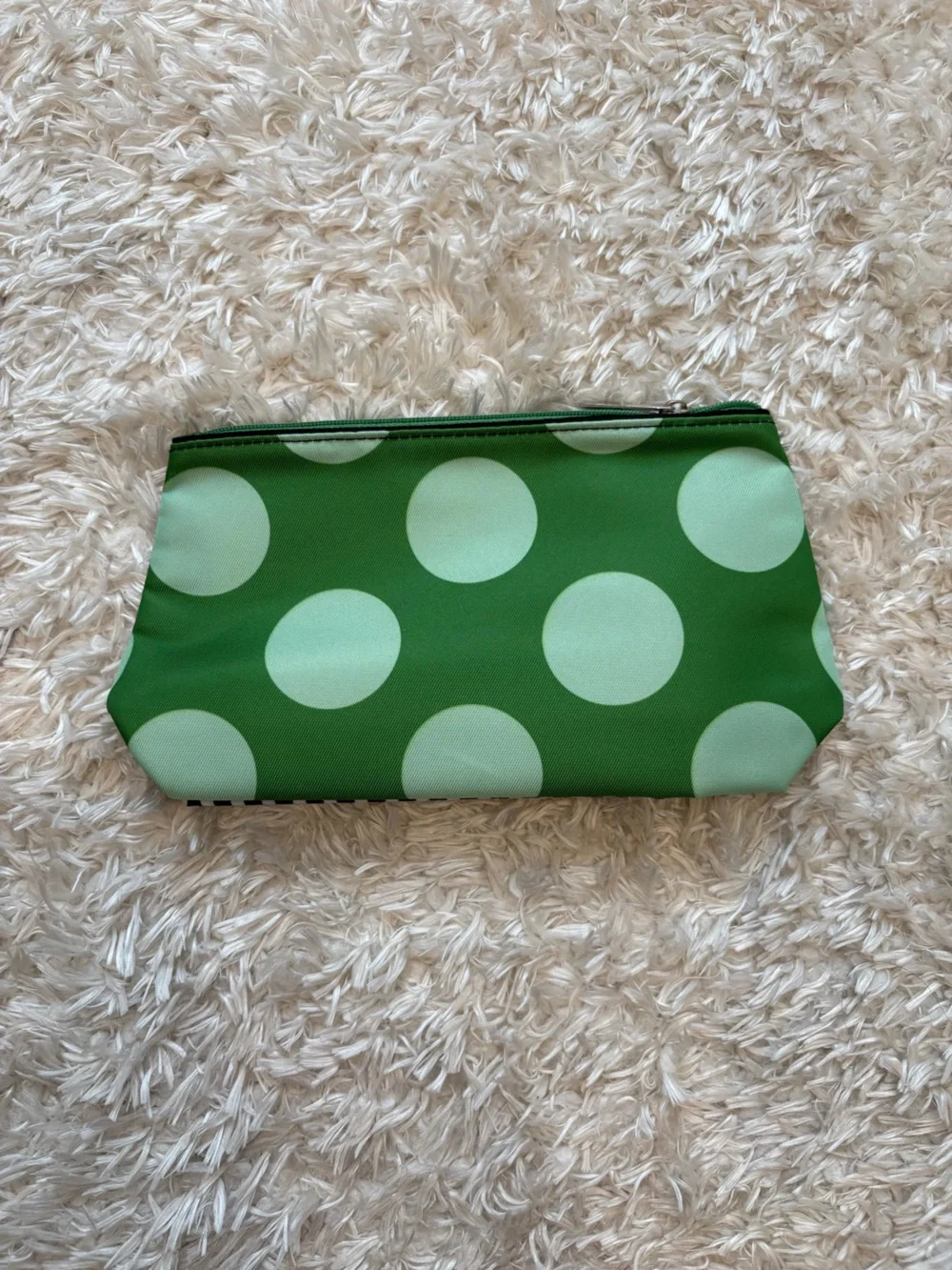 kate spade Black and White Striped Green Polka Dot Pattern Cosmetic Pouch Makeup